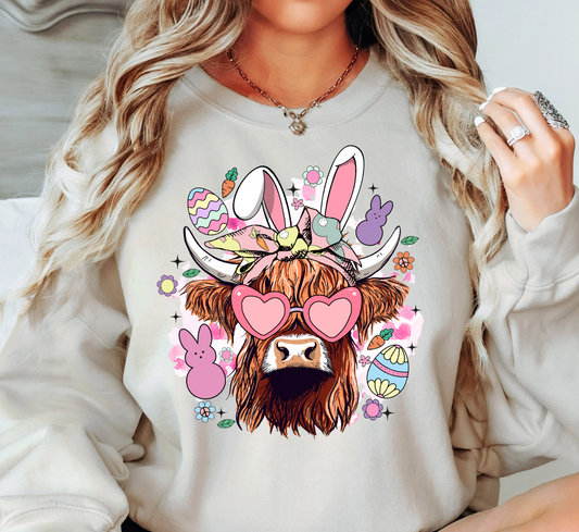 Highland Cow Bunny Sweatshirt | Hoppin' Into Spring Collection | Unique Gifts for Family Friends