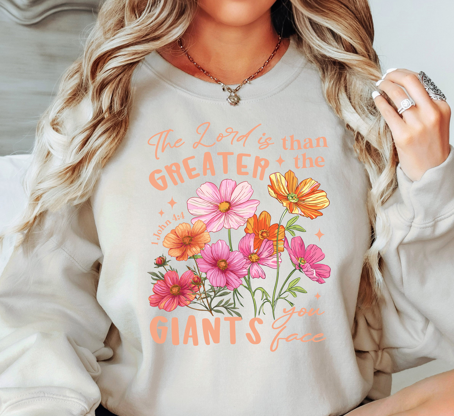 The Lord is Greater (1 John) Sweatshirt | Walk By Faith Collection | Unique Gifts for Family and Friends