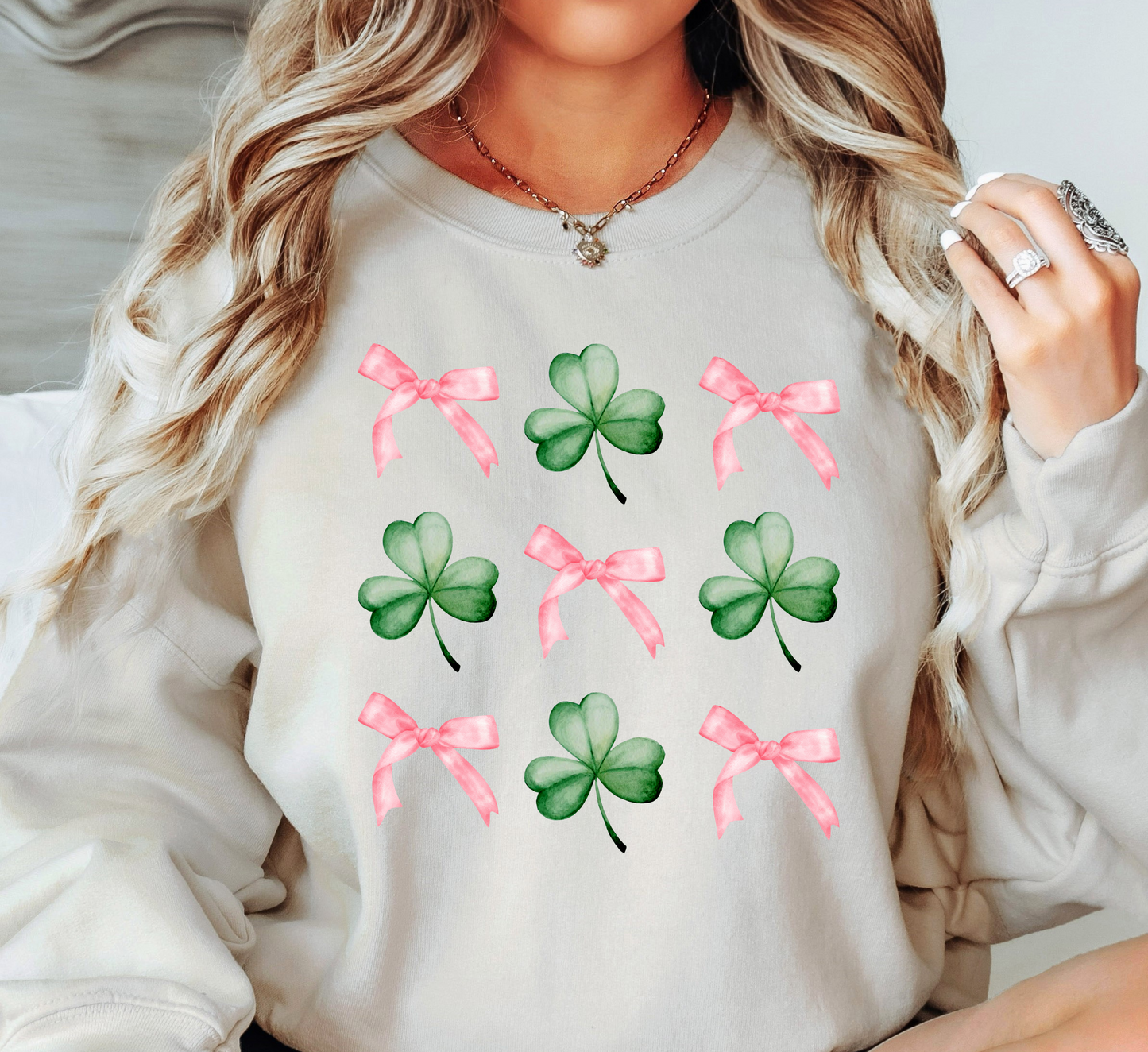 Coquette Bow and Clovers Sweatshirt | Feeling Lucky Collection | Unique Gifts for Family Friends