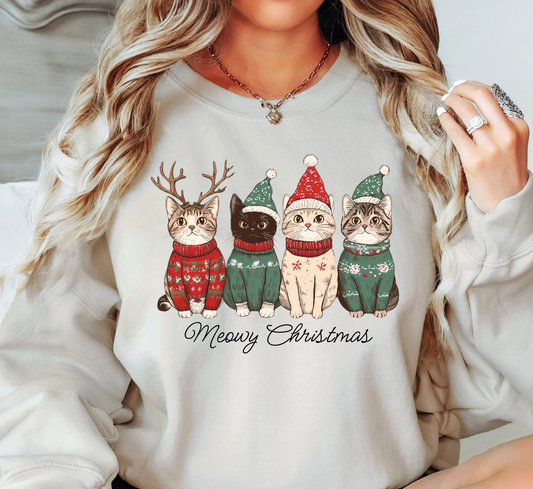 Meowy Cat Christmas Sweatshirt | Pawsitive Vibes Collection | Unique Gifts for Family and Friends