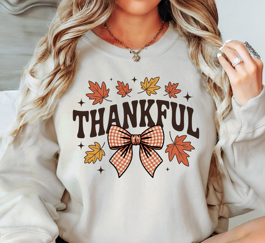 Thankful Leaves With Bow Sweatshirt | Harvest Joy Collection | Unique Gifts for Family Friends