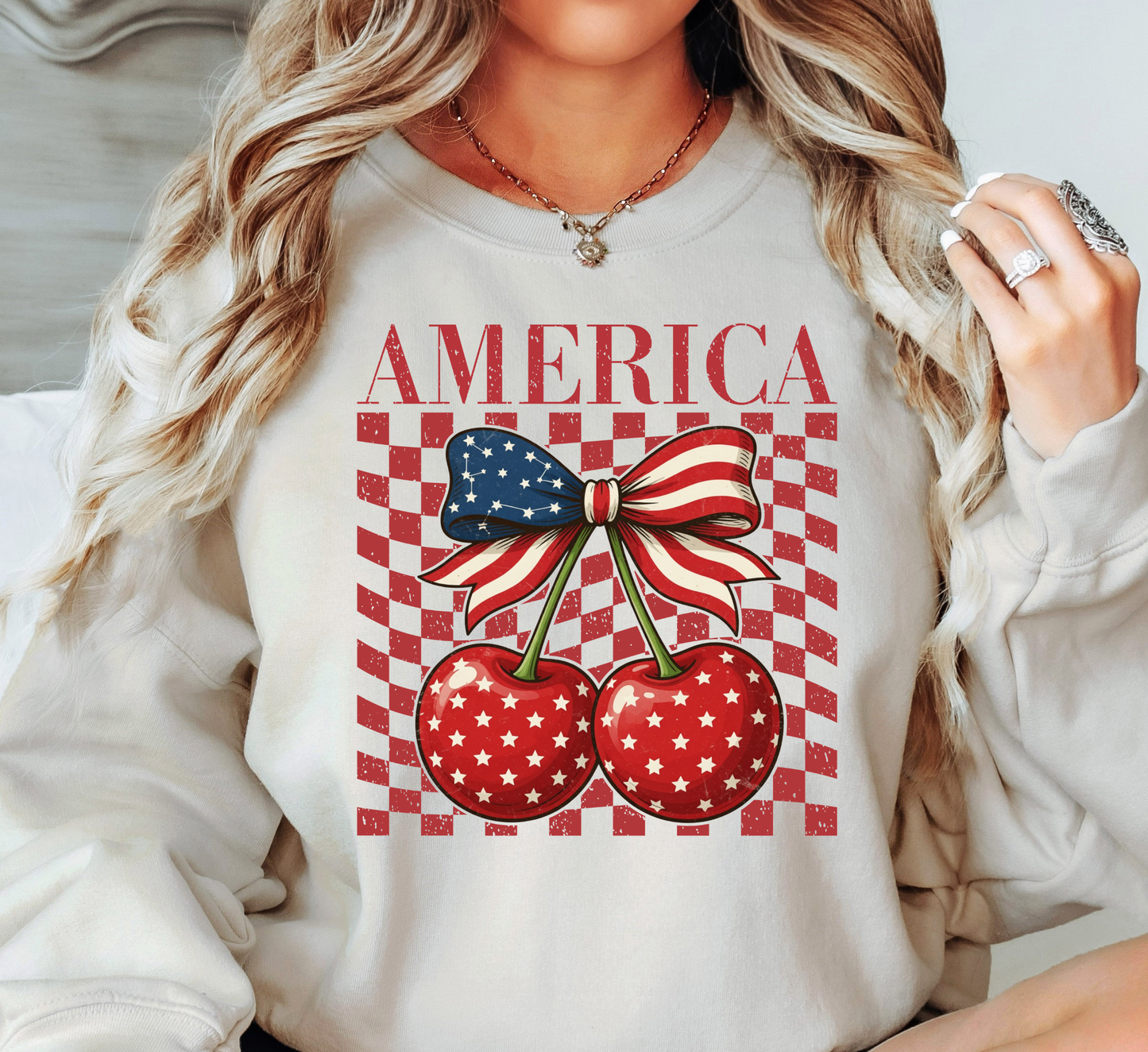 America Cherry Sweatshirt | Stars and Stripes Collection | Unique Gifts for Family and Friends