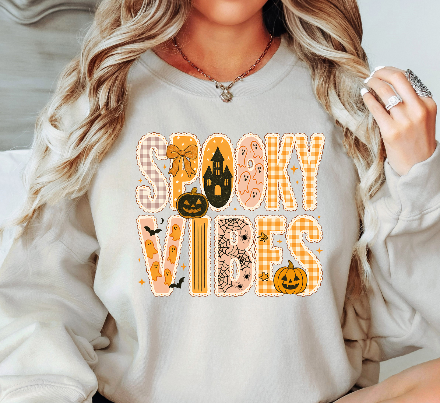 Spooky Vibes Preppy Sweatshirt | Boo-tiful Vibes Collection | Unique Gifts for Family Friends