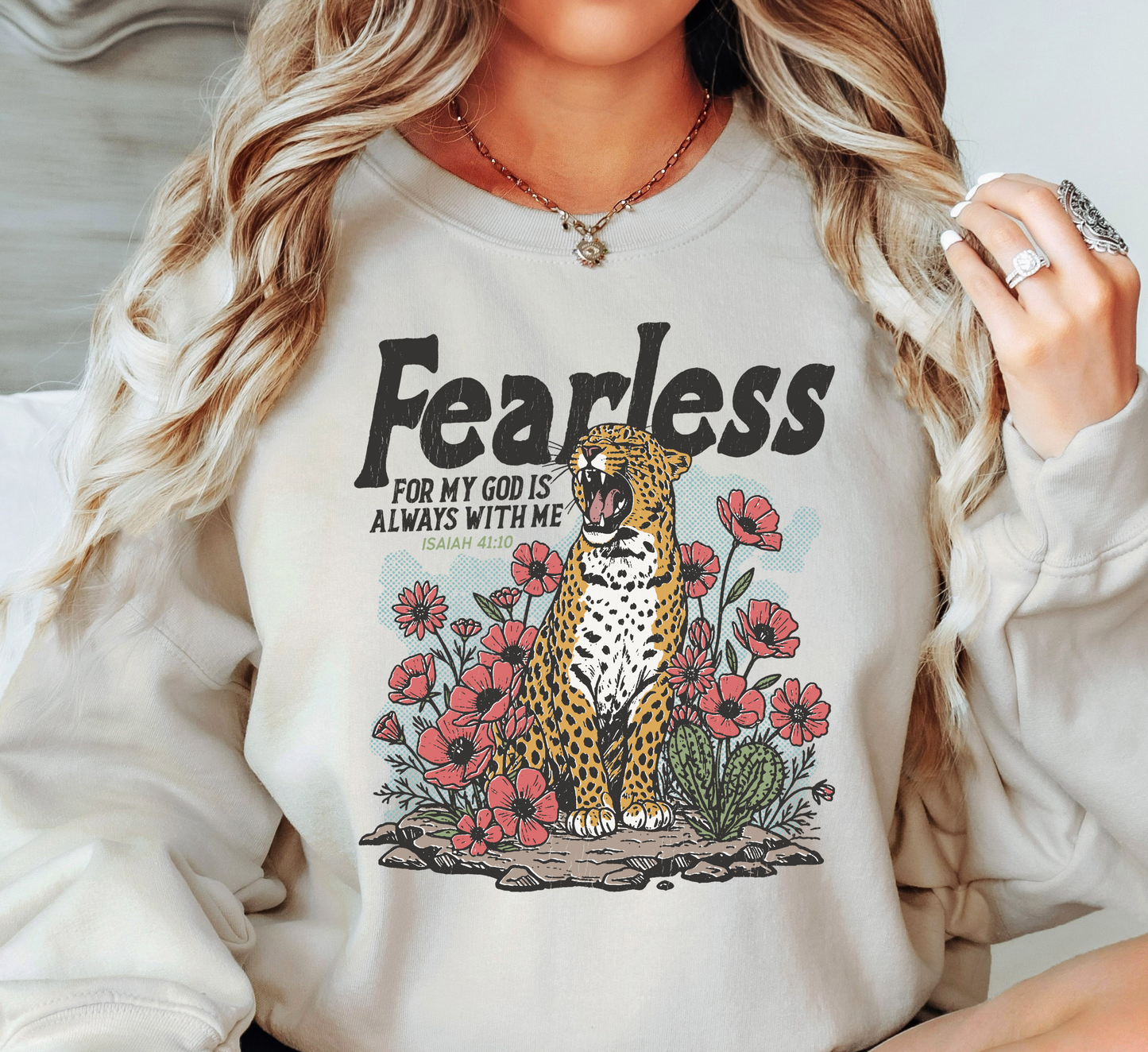 Fearless Leopard Sweatshirt | Walk By Faith Collection | Unique Gifts for Family and Friends