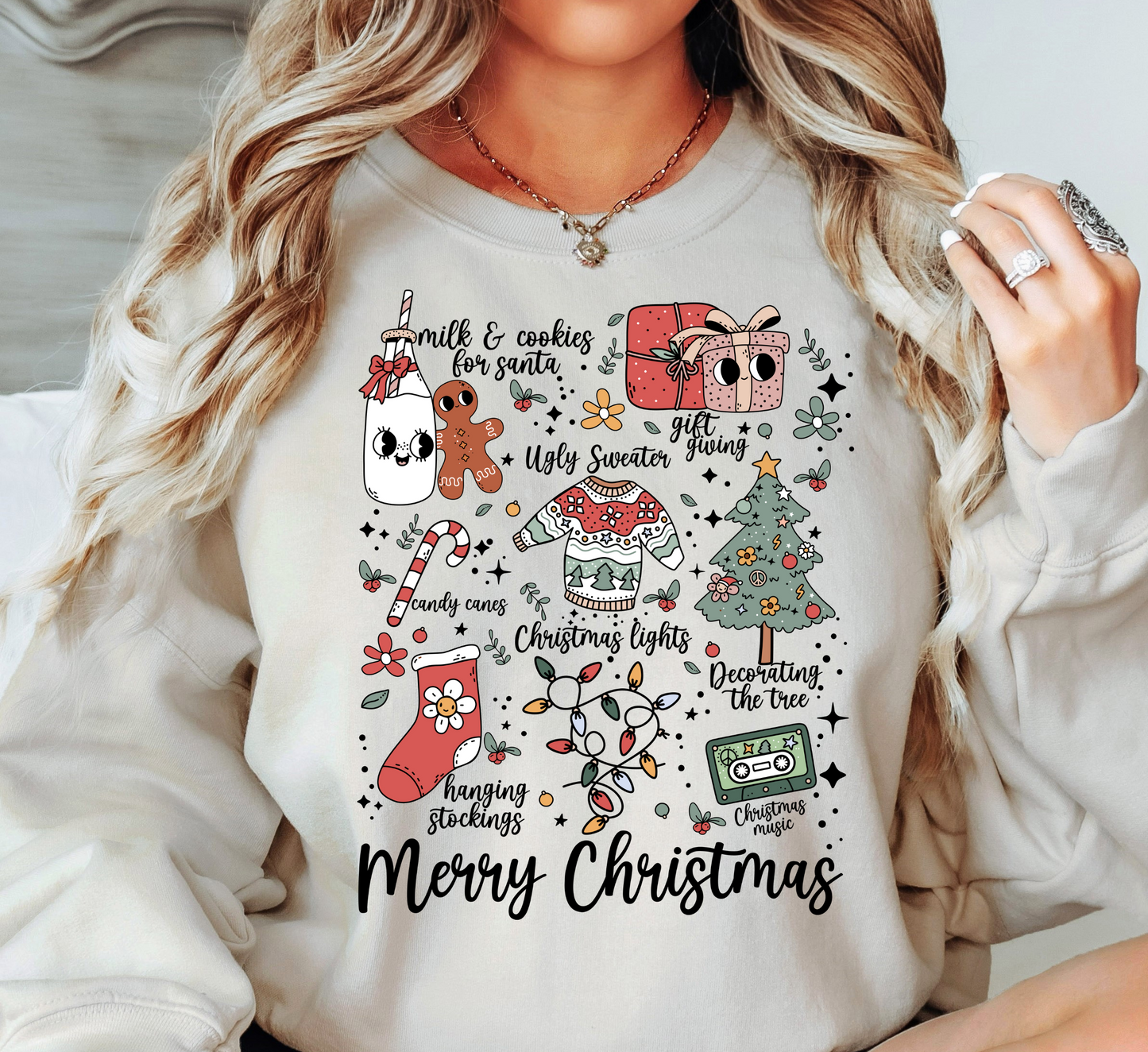 Merry Xmas Doodles Sweatshirt | Tis The Season Collection | Unique Gifts for Family Friends