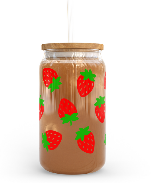 Strawberry Delight | 16oz Clear Glass Cups | Unique Gifts for Family Friends