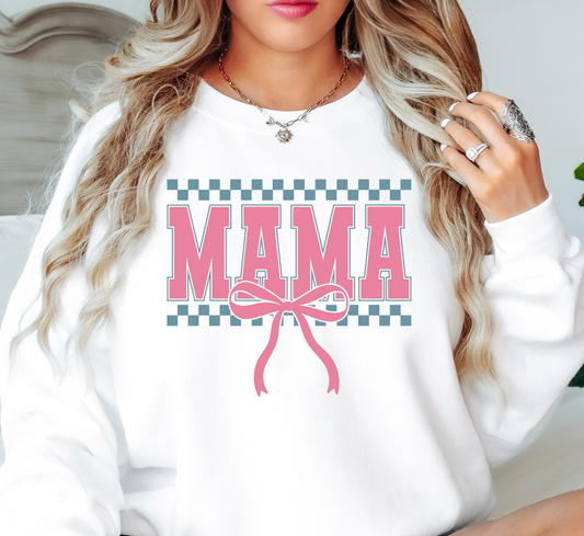 Checkered Mama Bow Sweatshirt | Mama Mode Activated Collection | Unique Gifts for Family Friends