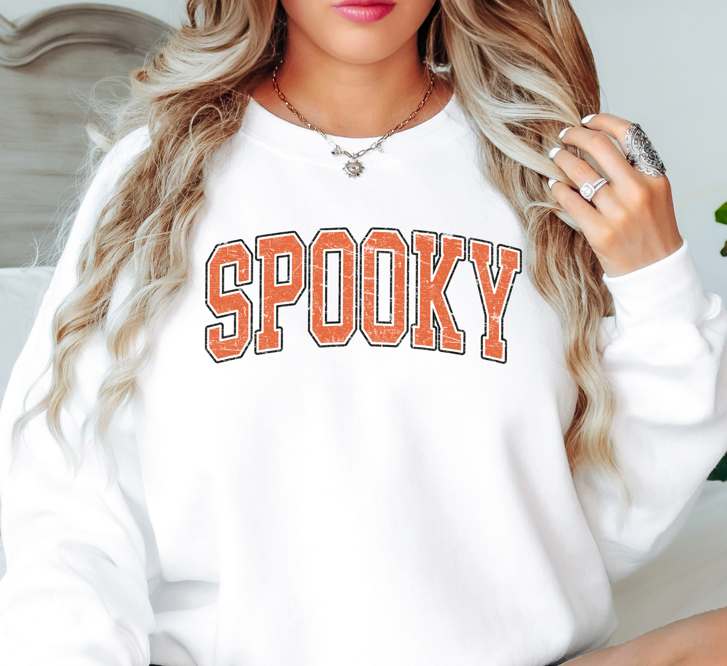 Spooky Varsity Sweatshirt | Boo-tiful Vibes Collection | Unique Gifts for Family Friends
