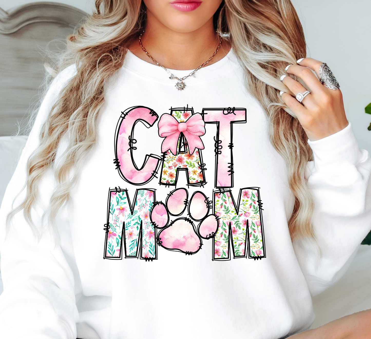 Preppy Cat Mom Sweatshirt | Pawsitive Vibes Collection | Unique Gifts for Family and Friends