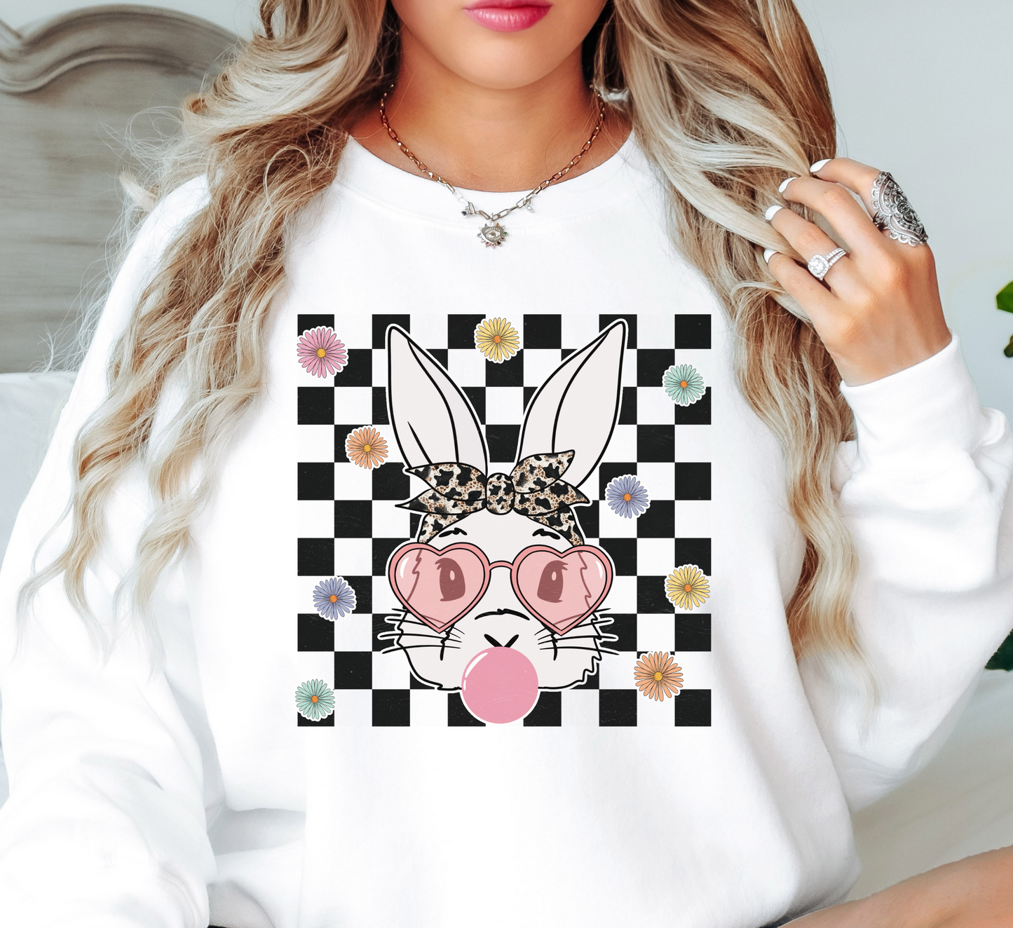 Bandana Glasses Bubblegum Sweatshirt | Hoppin' Into Spring Collection | Unique Gifts for Family Friends
