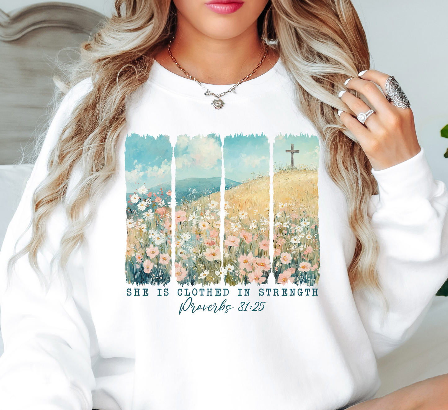 She Is Clothed (Proverbs 31) Sweatshirt | Walk By Faith Collection | Unique Gifts for Family and Friends