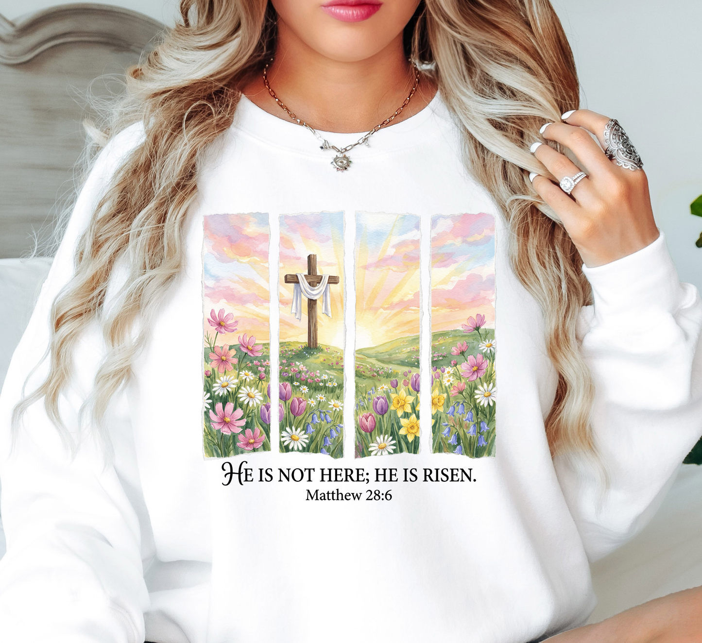 He Is Risen (Matthew) Florals Sweatshirt | Walk By Faith Collection | Unique Gifts for Family and Friends