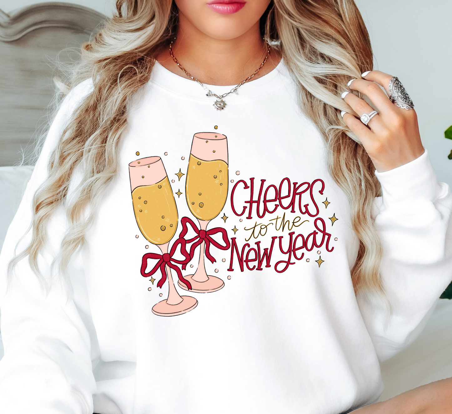 Champagne Cheers To New Year Sweatshirt | New Year Magic Collection | Unique Gifts for Family Friends