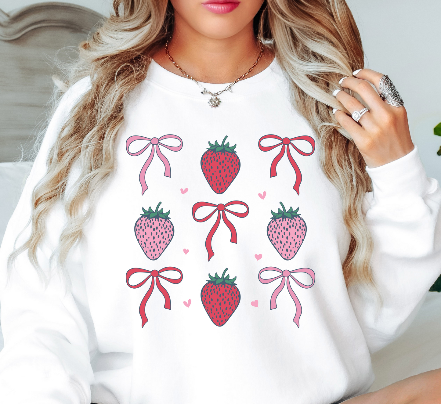 Strawberry and Bows Sweatshirt | Groovy Vibes Collection | Unique Gifts for Family and Friends