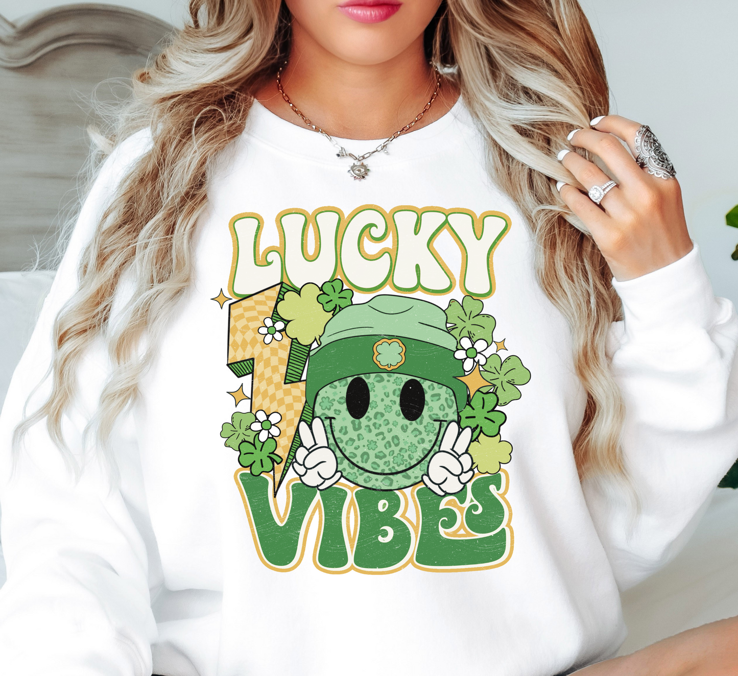Retro Lucky Vibes Sweatshirt | Feeling Lucky Collection | Unique Gifts for Family Friends
