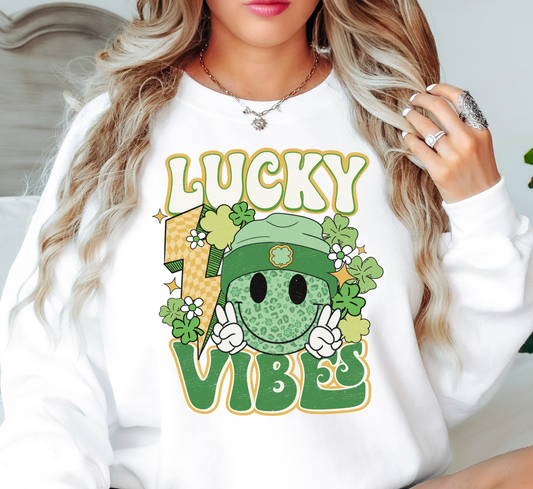 Retro Lucky Vibes Sweatshirt | Feeling Lucky Collection | Unique Gifts for Family Friends