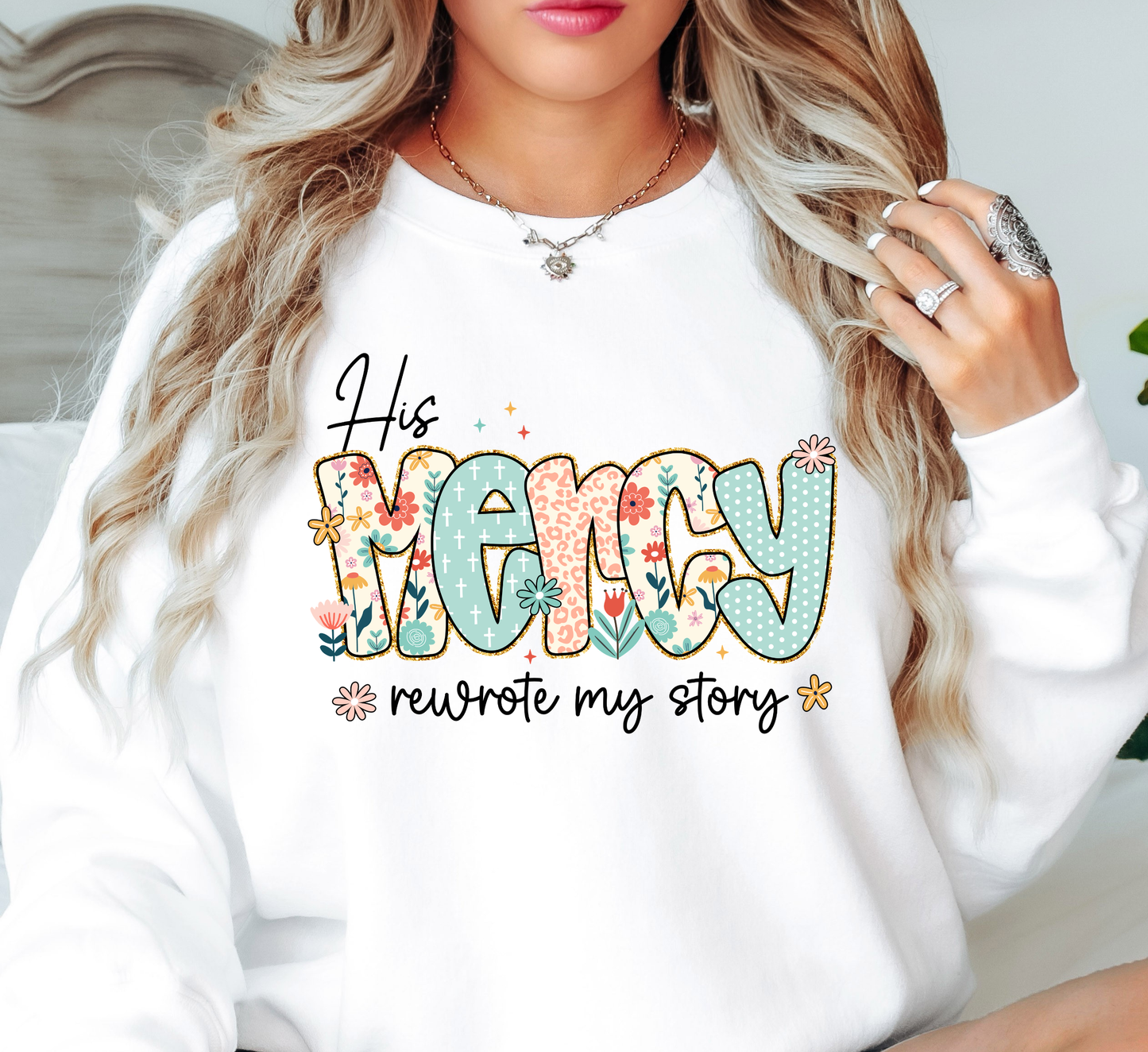 His Mercy Rewrote My Story Sweatshirt | Walk By Faith Collection | Unique Gifts for Family and Friends