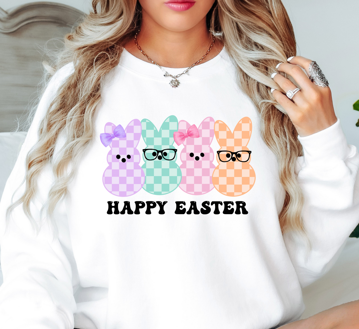 Happy Easter Peeps Sweatshirt | Hoppin' Into Spring Collection | Unique Gifts for Family Friends