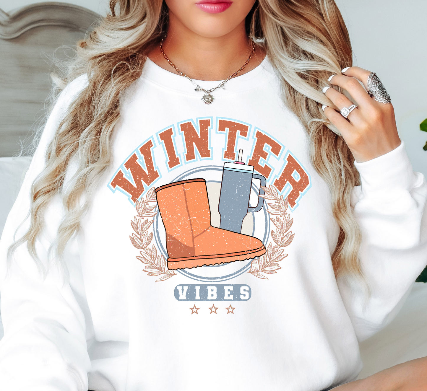 Distressed Winter Vibes Sweatshirt | Frosty Chic Collection | Unique Gifts for Family Friends