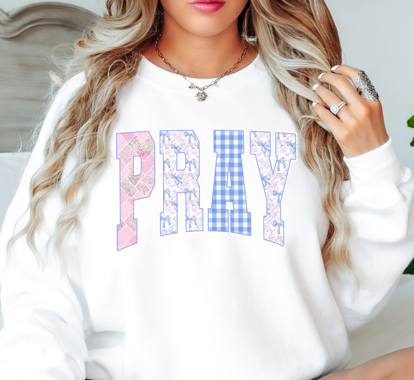 Pray Preppy Coquette Sweatshirt | Walk By Faith Collection | Unique Gifts for Family and Friends