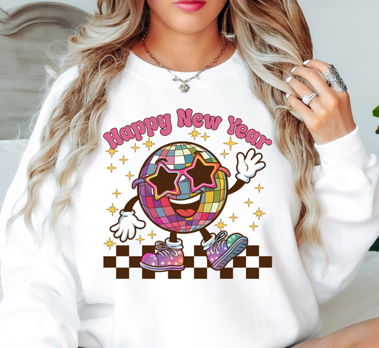 Retro Happy New Year Sweatshirt | New Year Magic Collection | Unique Gifts for Family Friends