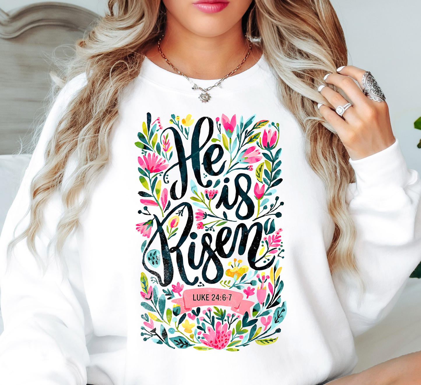 He Is Risen Floral Wreath Sweatshirt | Walk By Faith Collection | Unique Gifts for Family and Friends