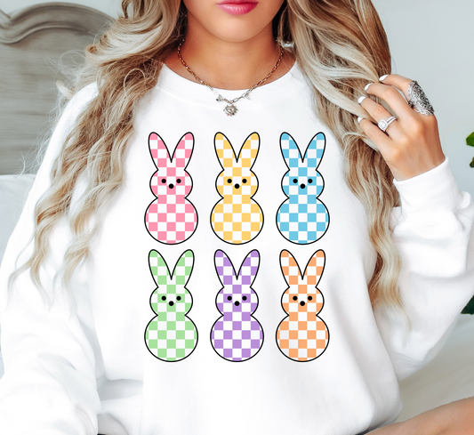 Checkered Pastel Bunnies Sweatshirt | Hoppin' Into Spring Collection | Unique Gifts for Family Friends