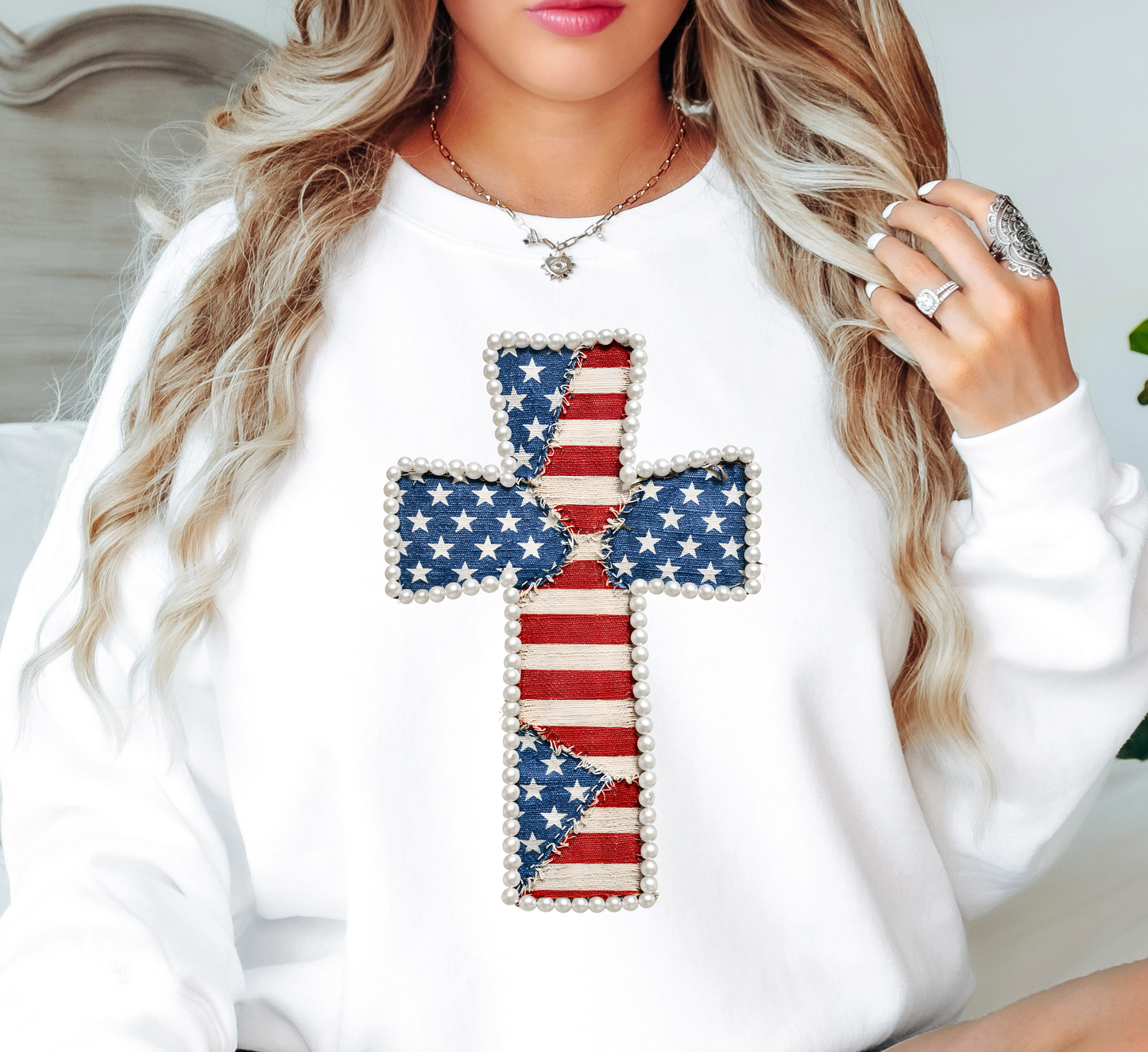 Patriotic Cross Sweatshirt | Stars and Stripes Collection | Unique Gifts for Family and Friends
