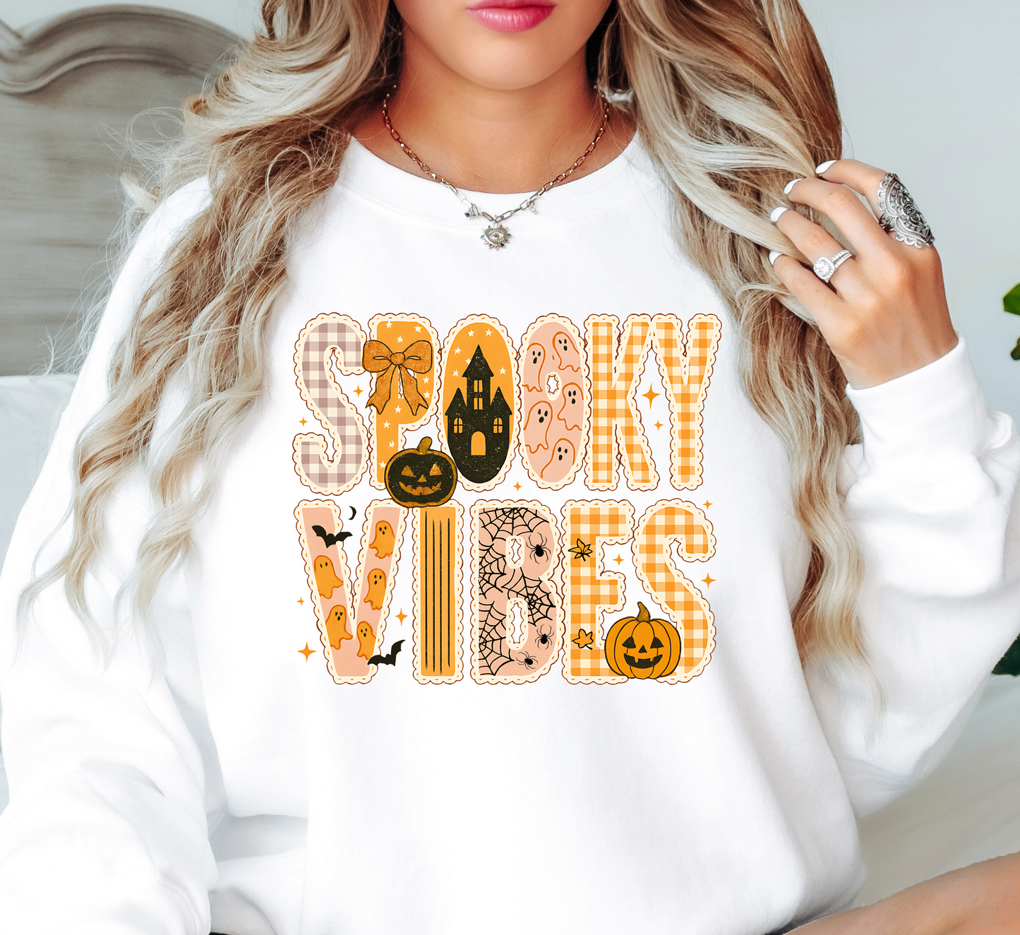 Spooky Vibes Preppy Sweatshirt | Boo-tiful Vibes Collection | Unique Gifts for Family Friends