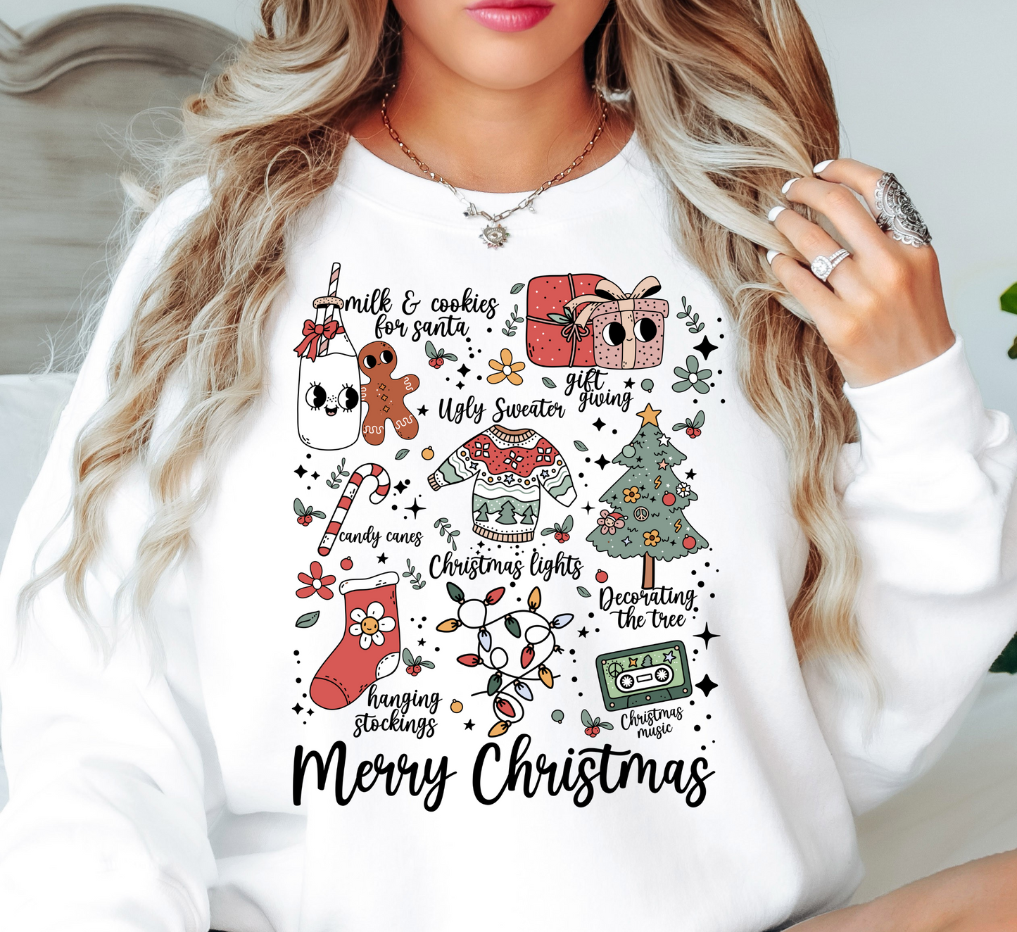Merry Xmas Doodles Sweatshirt | Tis The Season Collection | Unique Gifts for Family Friends