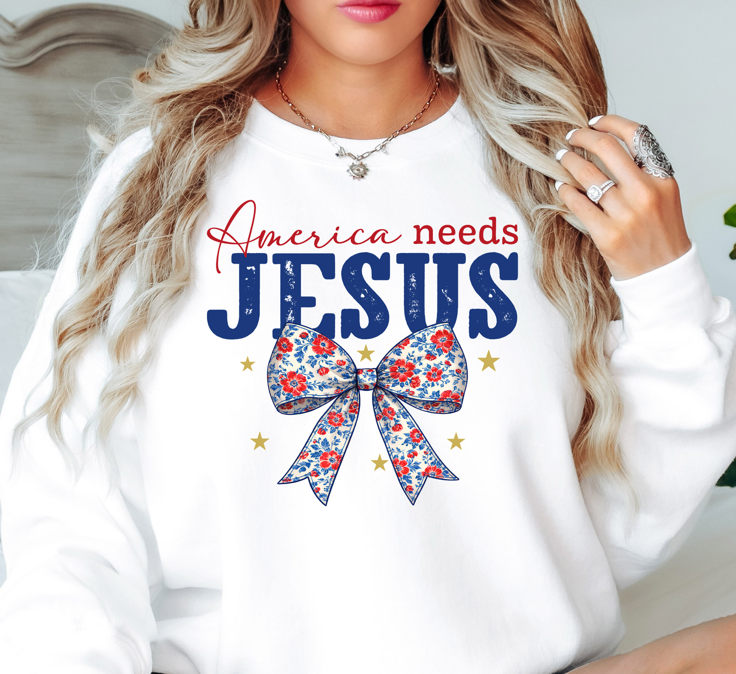 America Needs Jesus Sweatshirt | Stars and Stripes Collection | Unique Gifts for Family and Friends