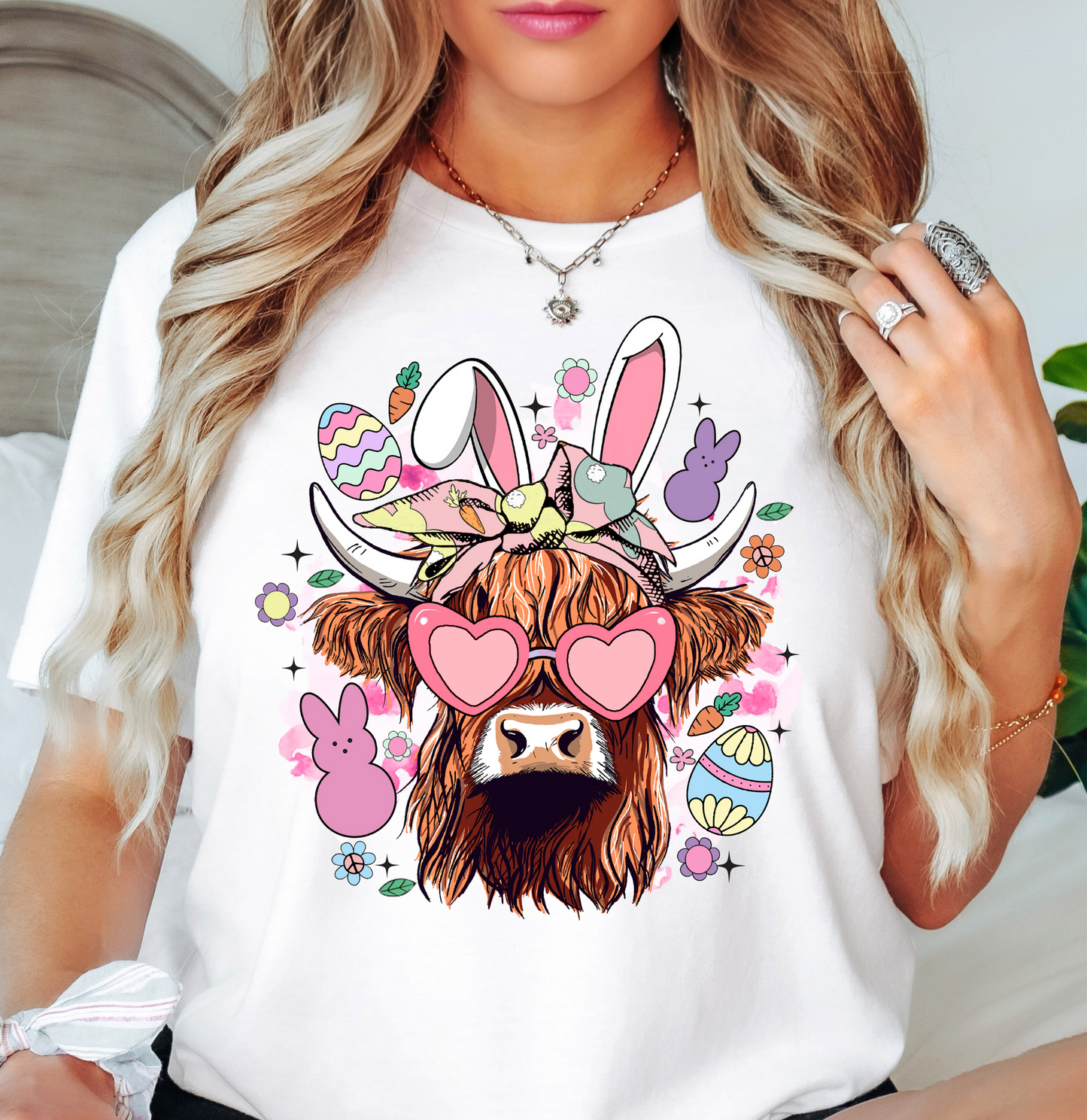Highland Cow Bunny Tee | Hoppin' Into Spring Collection | Unisex Pre-Shrunk T-Shirt