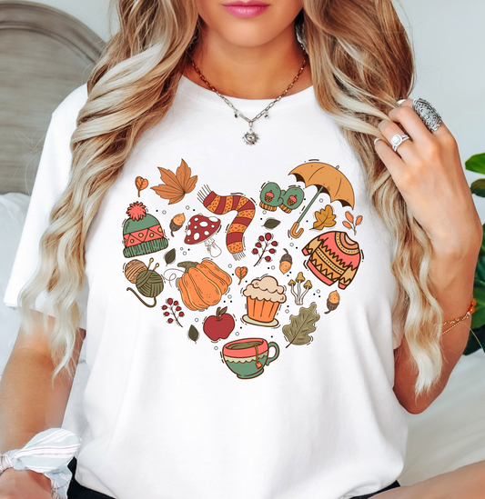 Fall Doodle Heart Tee | Falling For You Collection | Unisex Pre-Shrunk T-Shirt