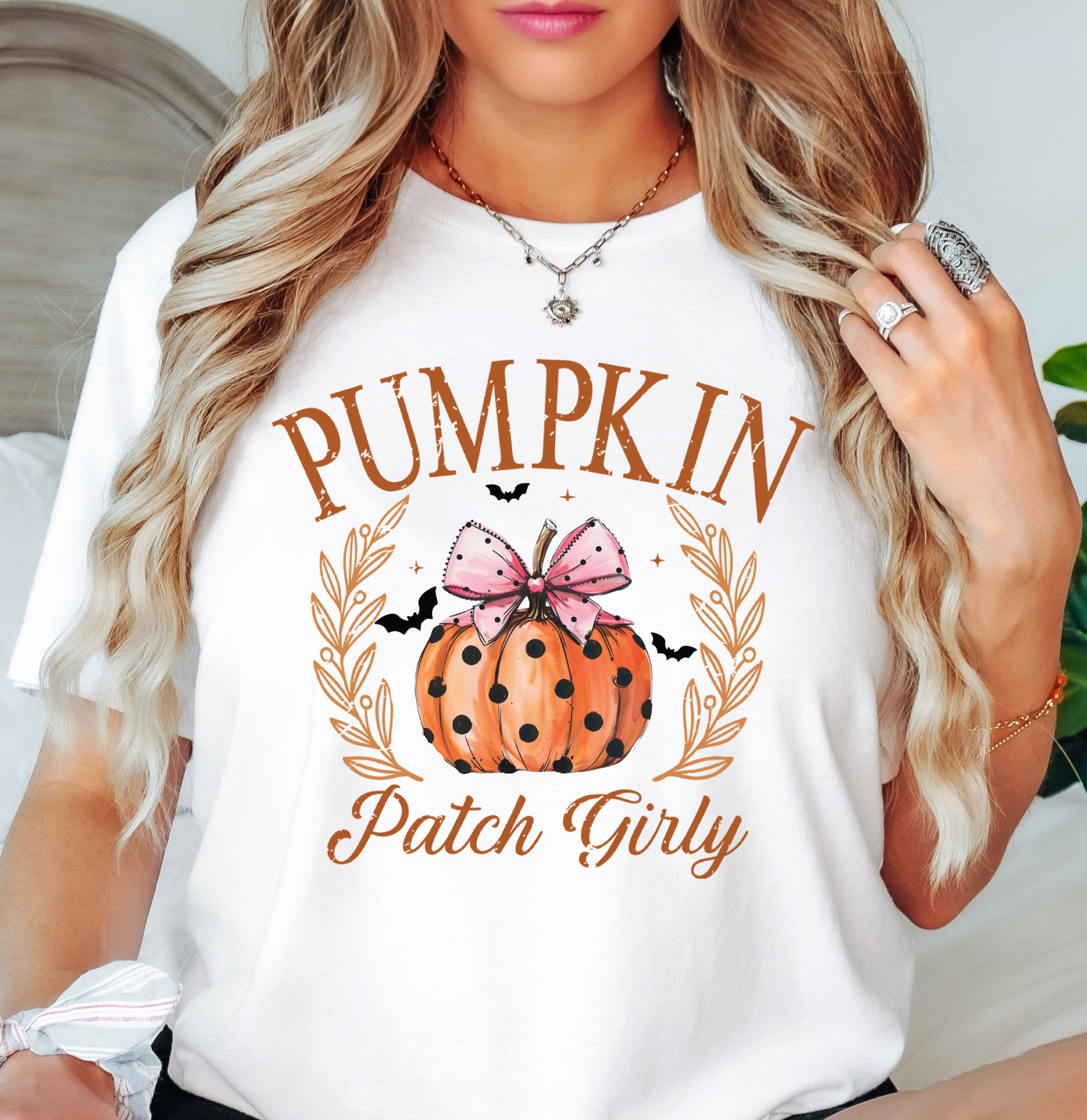 Pumpkin Patch Girly Tee | Boo-tiful Vibes Collection | Unisex Pre-Shrunk T-Shirt