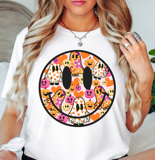 Cutie Ghost Smiley Tee | Boo-tiful Vibes Collection | Unisex Pre-Shrunk T-Shirt