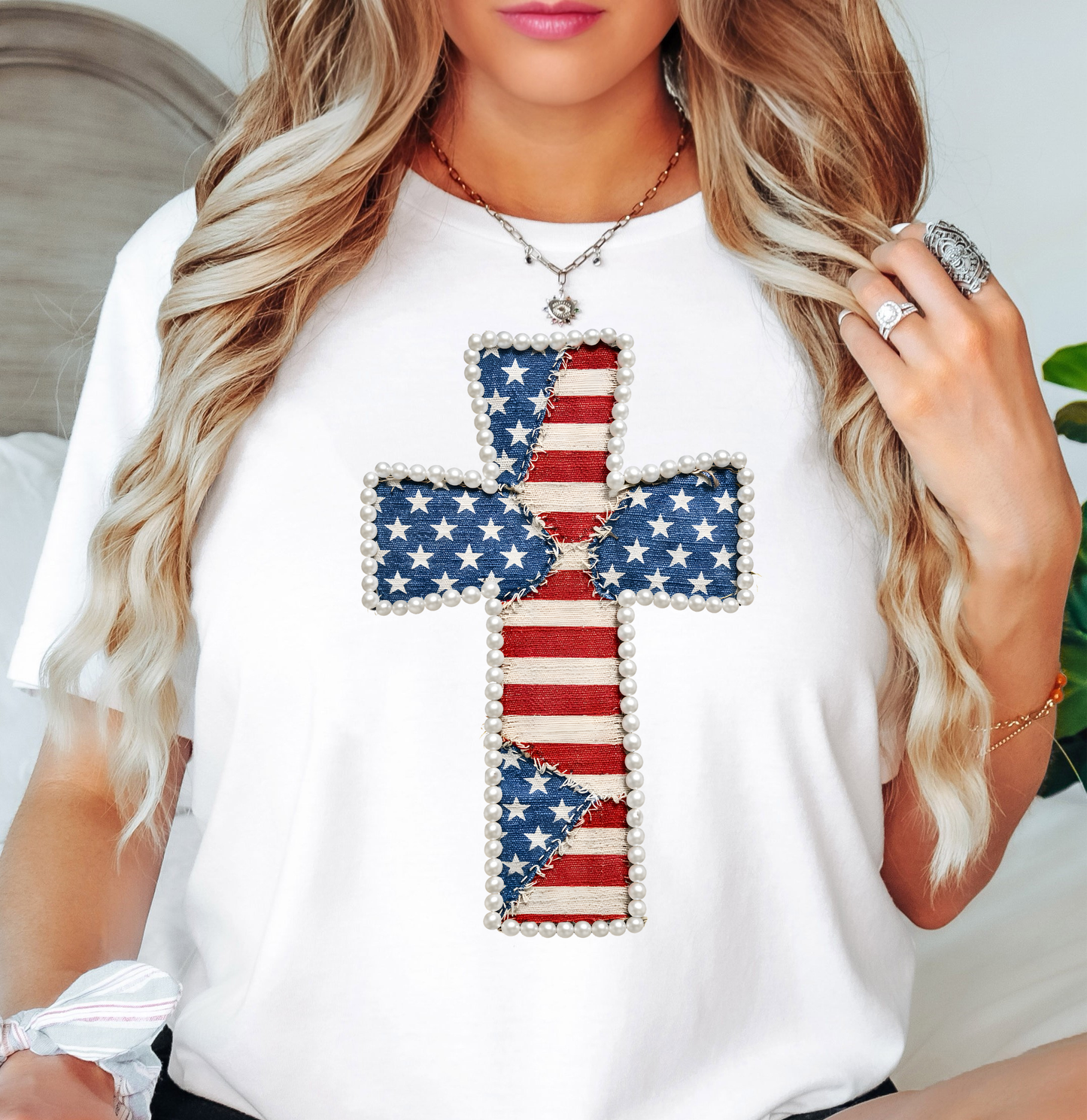 Patriotic Cross Tee | Stars and Stripes Collection | Unisex Pre-Shrunk T-Shirt