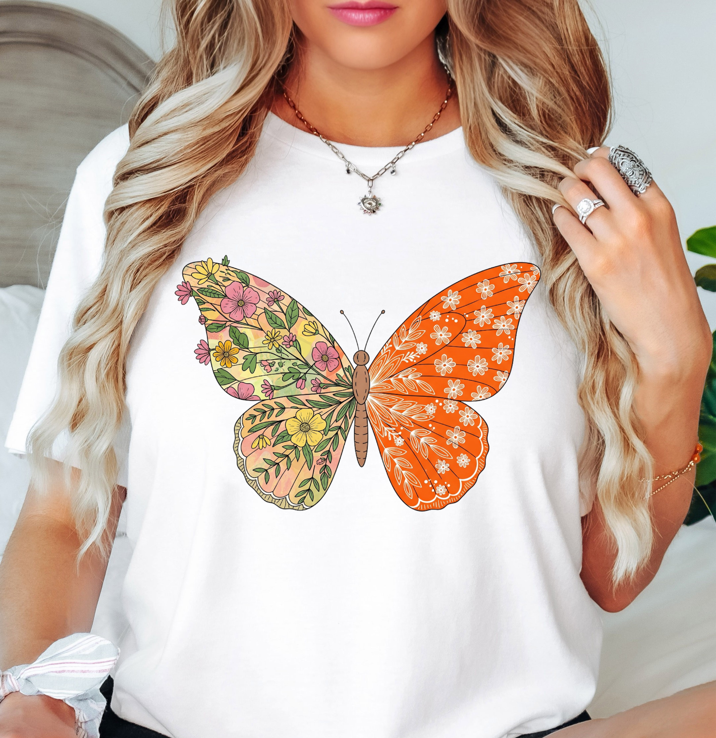 Two Tone Floral Butterfly Tee | Spring Fling Collection | Unisex Pre-Shrunk T-Shirt