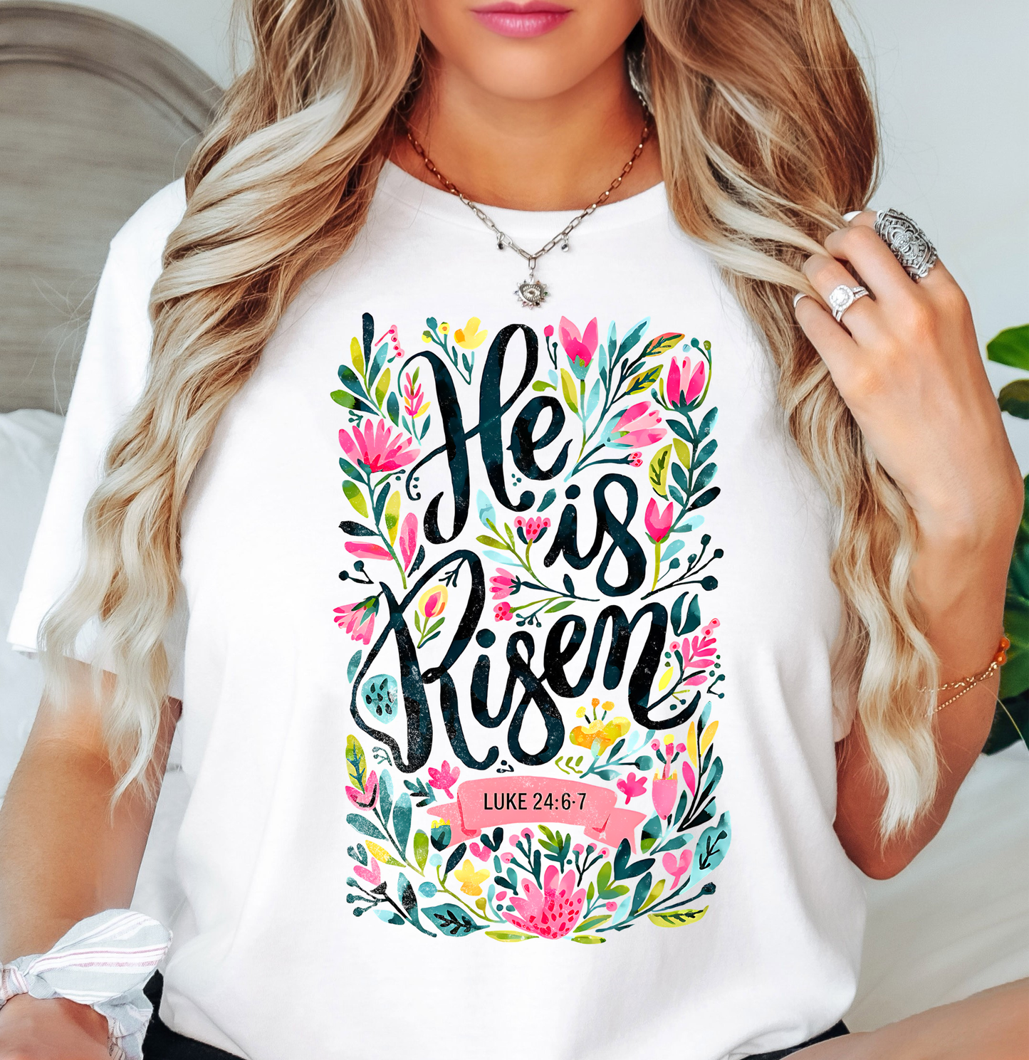 He Is Risen Floral Wreath Tee | Walk By Faith Collection | Unisex Pre-Shrunk T-Shirt