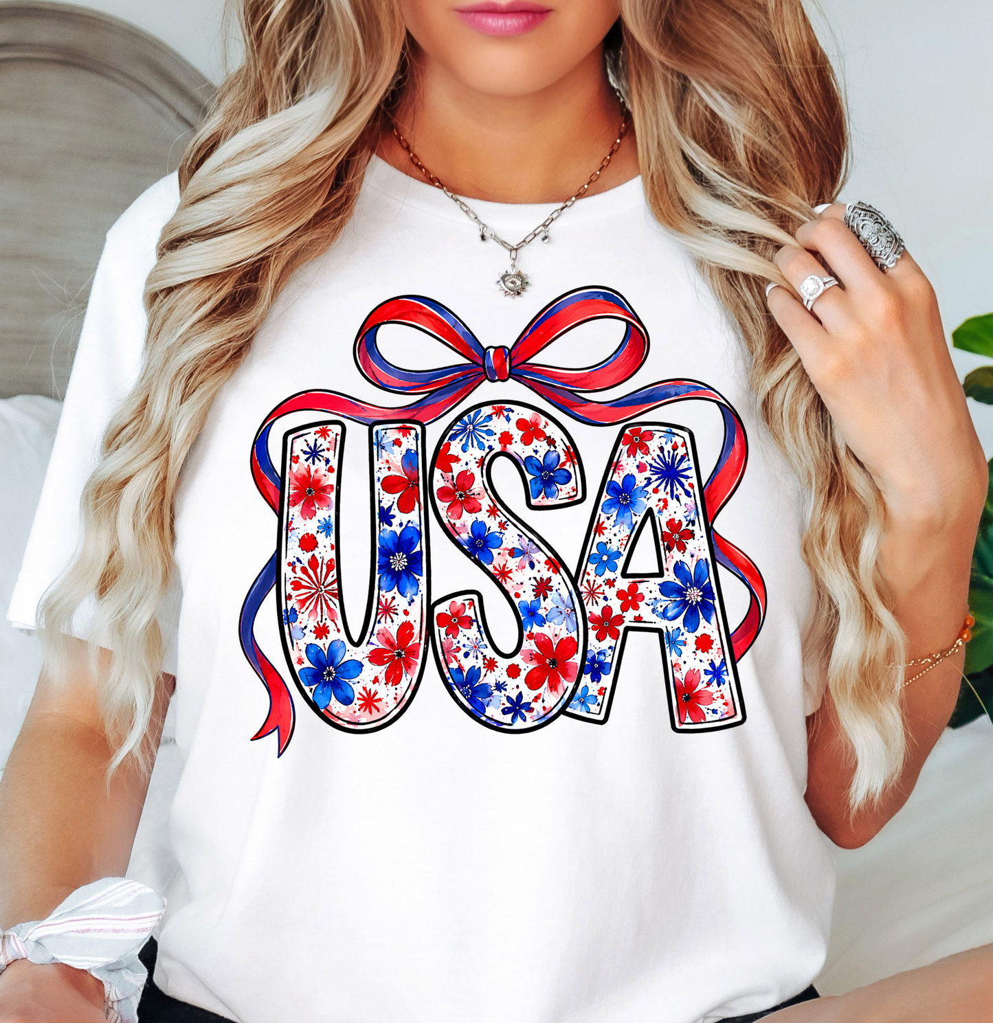 Floral Coquette USA Tee | Stars and Stripes Collection | Unisex Pre-Shrunk T-Shirt