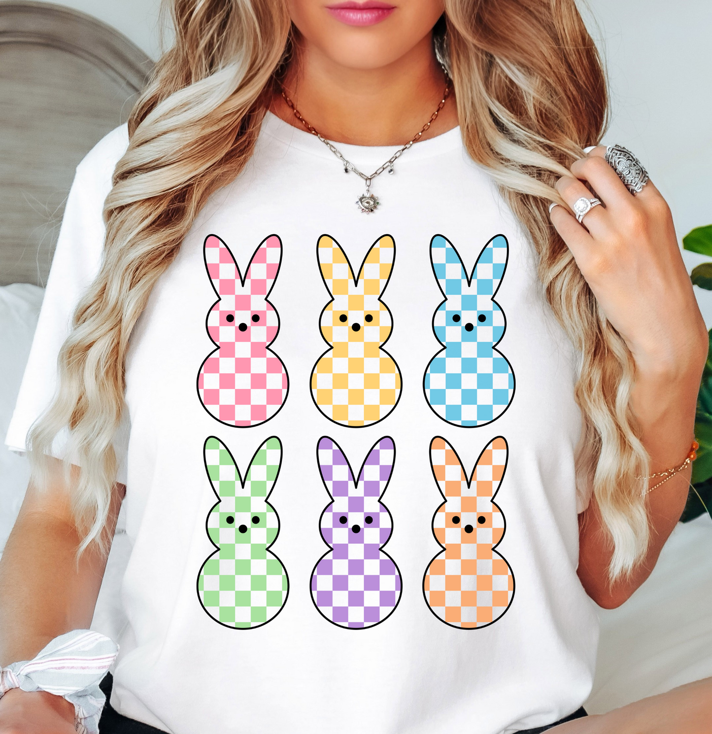 Checkered Pastel Bunnies Tee | Hoppin' Into Spring Collection | Unisex Pre-Shrunk T-Shirt