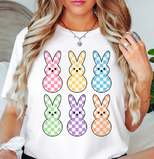 Checkered Pastel Bunnies Tee | Hoppin' Into Spring Collection | Unisex Pre-Shrunk T-Shirt