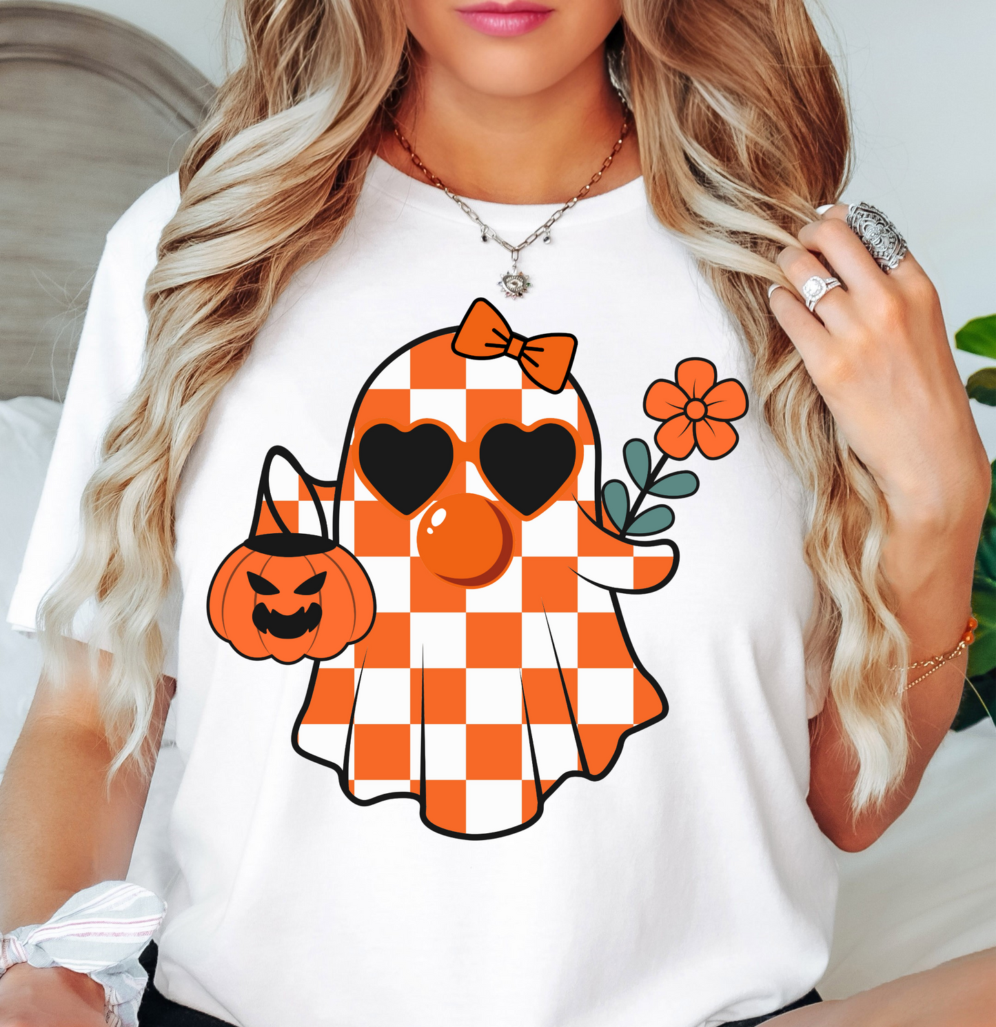 Cutie Checkered Ghost Tee | Boo-tiful Vibes Collection | Unisex Pre-Shrunk T-Shirt