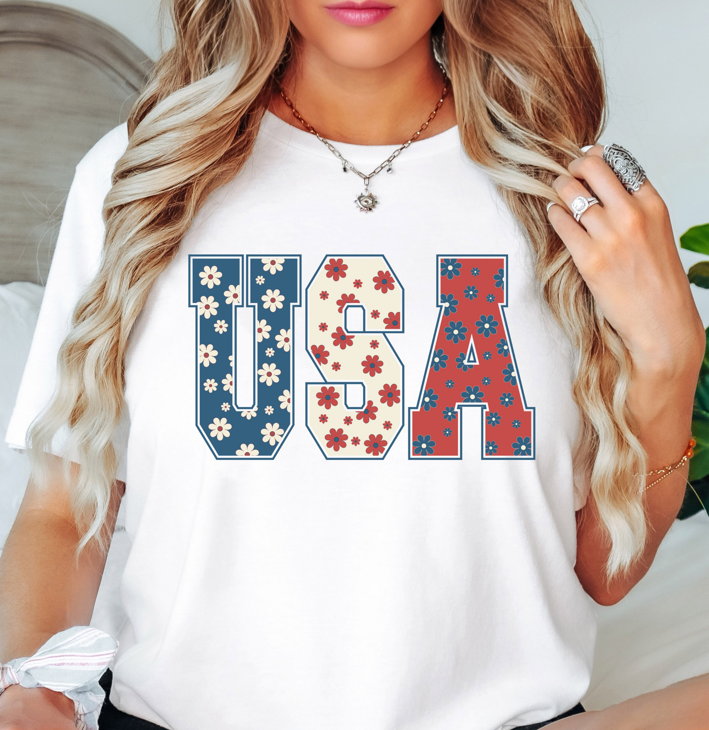 Floral USA Tee | Stars and Stripes Collection | Unisex Pre-Shrunk T-Shirt