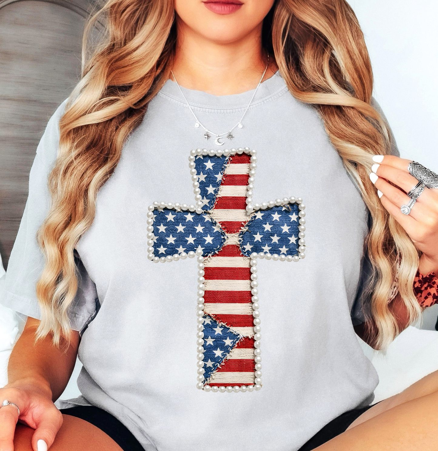 Patriotic Cross Tee | Stars and Stripes Collection | Unisex Pre-Shrunk T-Shirt