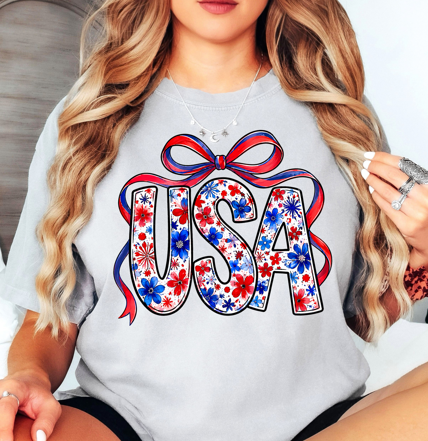 Floral Coquette USA Tee | Stars and Stripes Collection | Unisex Pre-Shrunk T-Shirt