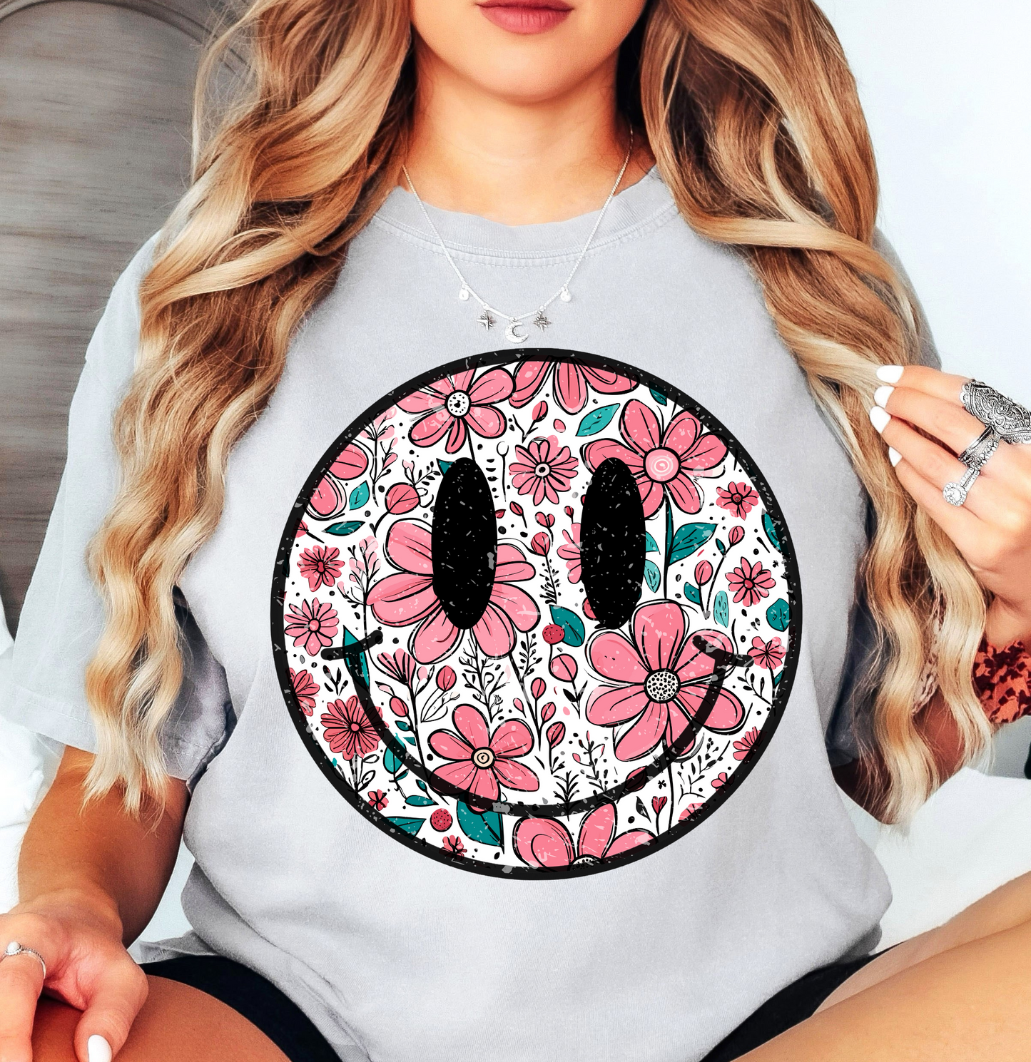 Floral Spring Smiley Face Tee | Spring Fling Collection | Unisex Pre-Shrunk T-Shirt