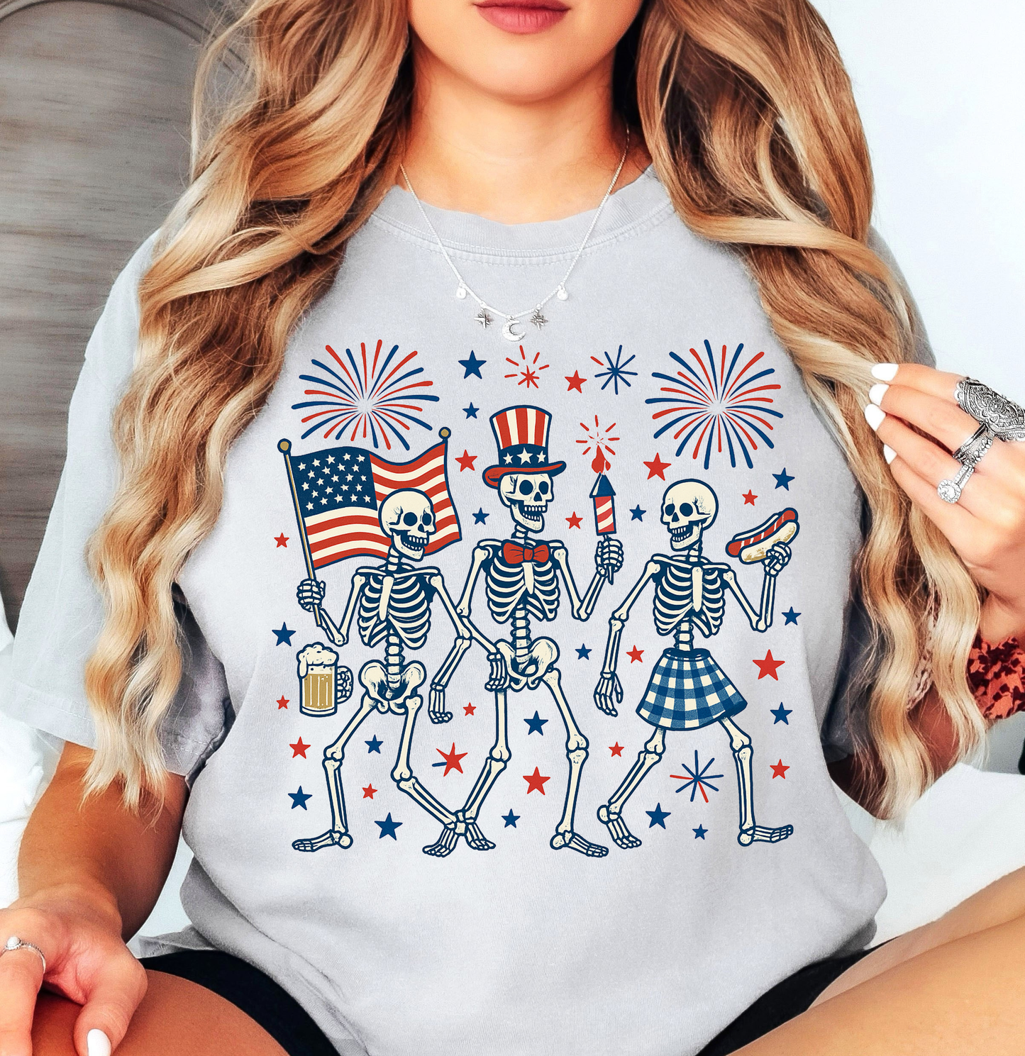 Patriotic Skeletons Tee | Stars and Stripes Collection | Unisex Pre-Shrunk T-Shirt