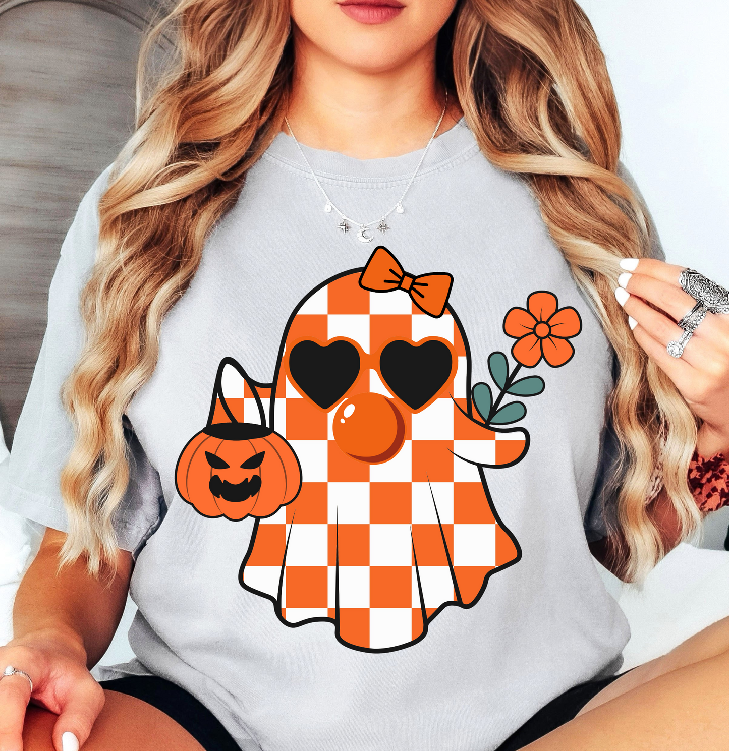 Cutie Checkered Ghost Tee | Boo-tiful Vibes Collection | Unisex Pre-Shrunk T-Shirt