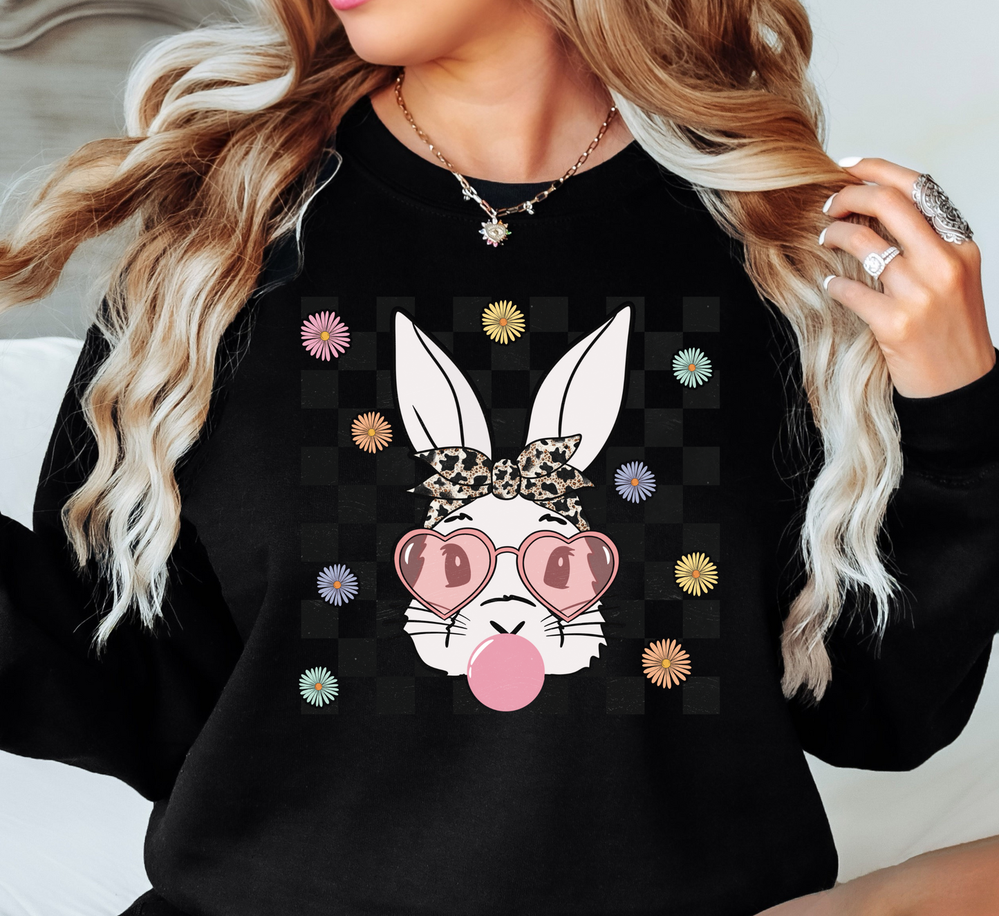 Bandana Glasses Bubblegum Sweatshirt | Hoppin' Into Spring Collection | Unique Gifts for Family Friends