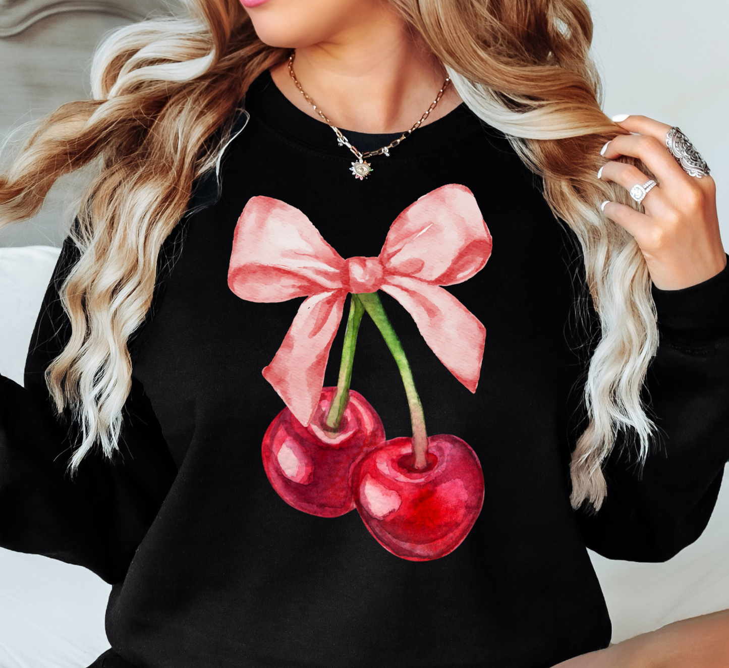 Cute Cherry Bow Sweatshirt | Groovy Vibes Collection | Unique Gifts for Family and Friends